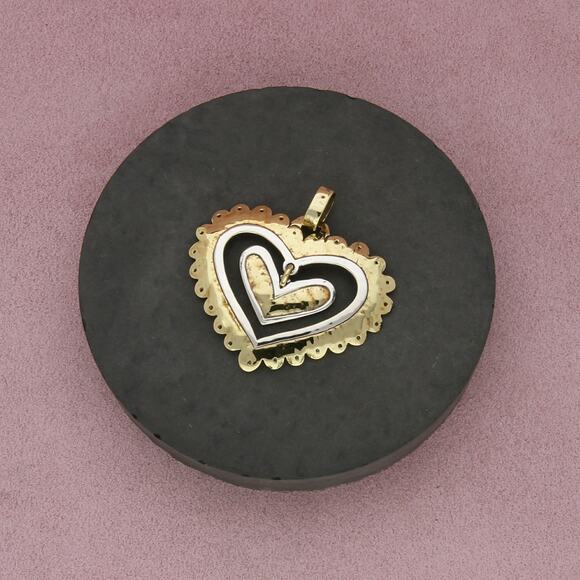 jeep collins sterling silver & brass hammered heart dangle pendant - Picture 1 of 3